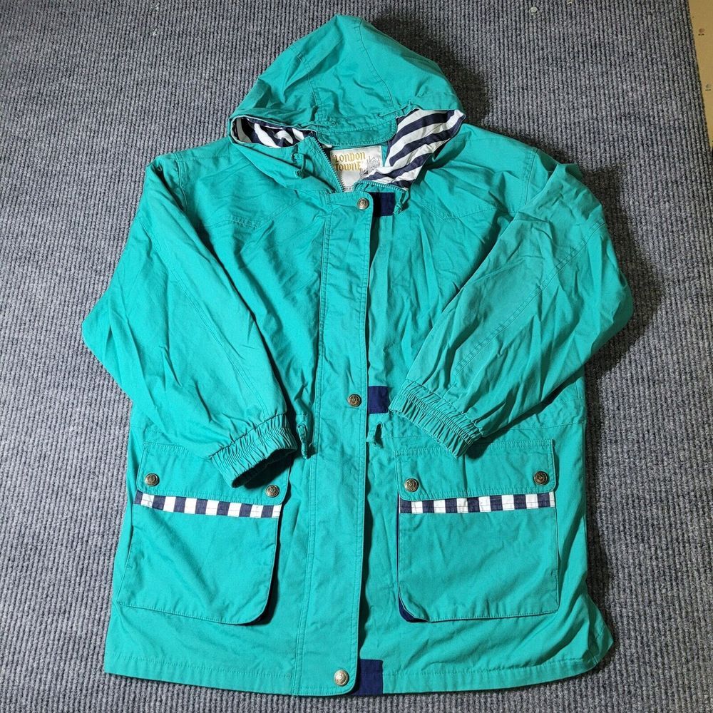 London Towne Fog L Womens Green Lightweight Vintage Hooded Jacket Green